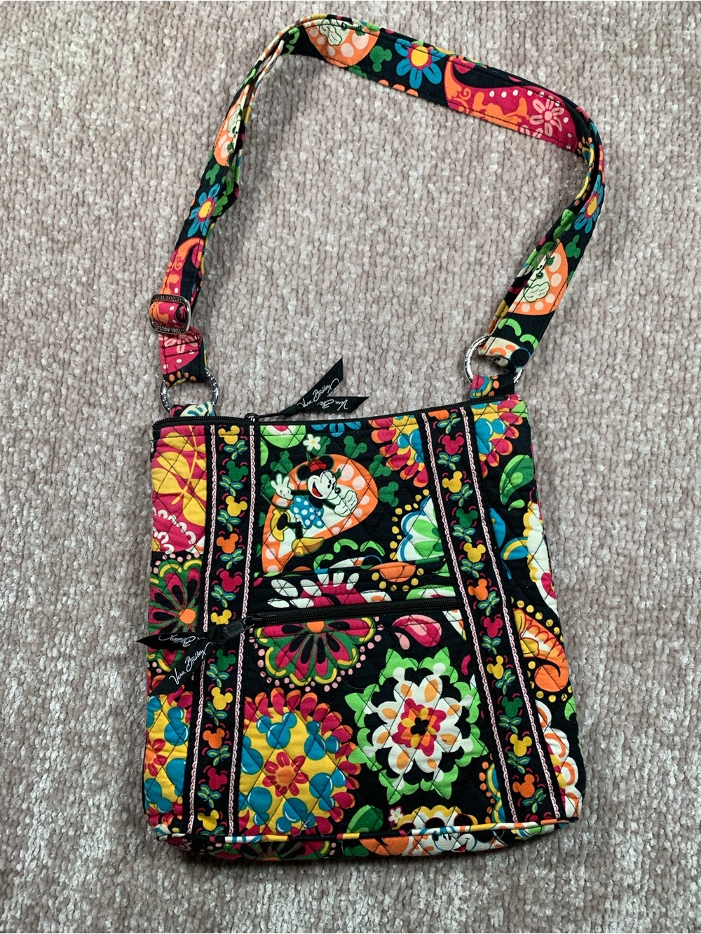 Vera Bradley/ Disney Colab Black Multi Floral Quilted Crossbody Bag